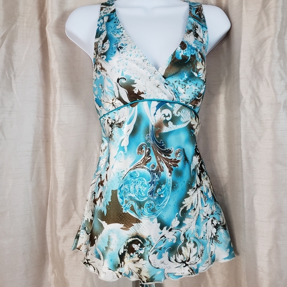 Tailor B. Moss Tops - 💙3/$20 NWOT B Moss blue tan satin top M